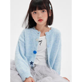 【含羊毛·趣味波浪领开衫】植木童装2025秋季新款女童针织开衫毛衣