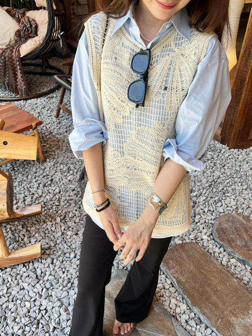 2508401    国风“白描画” 勾线手工 羊毛针织背心 商品图7