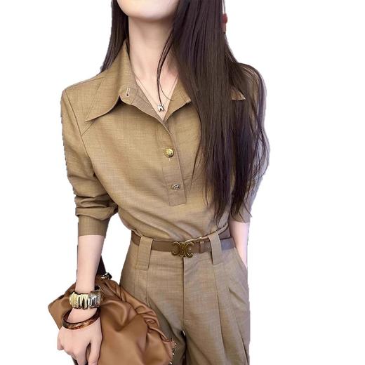 今年流行灰色老钱风polo领套头衬衫女秋季2025新百搭气质长袖上衣 商品图4