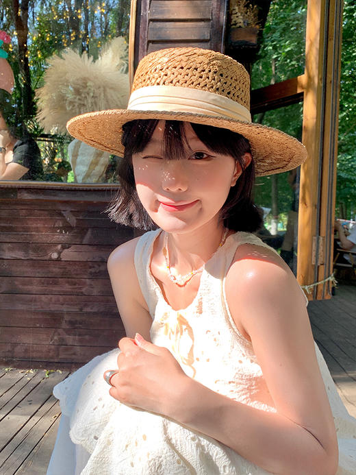 【YW】无忧购法式复古老钱风镂空平顶草帽海边度假风遮阳帽653（截单后3-5天发货) 商品图3