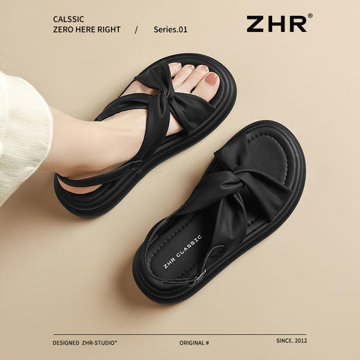 ZHR松糕厚底罗马凉鞋2025夏季新款厚底交叉软底一字罗马沙滩鞋 商品图7