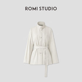 ROMI STUDIO“老钱气场”棉麻混纺纵横肌理立领风衣外套 RWCAWG4593 （现货）