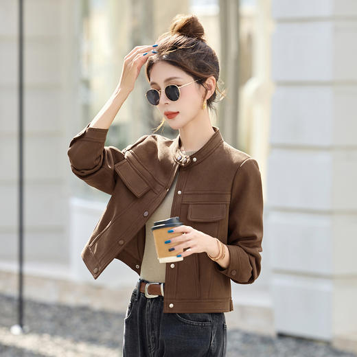 WA7703时尚外套2025秋新款爆版小个子短款显瘦立领设计感夹克上衣 商品图0