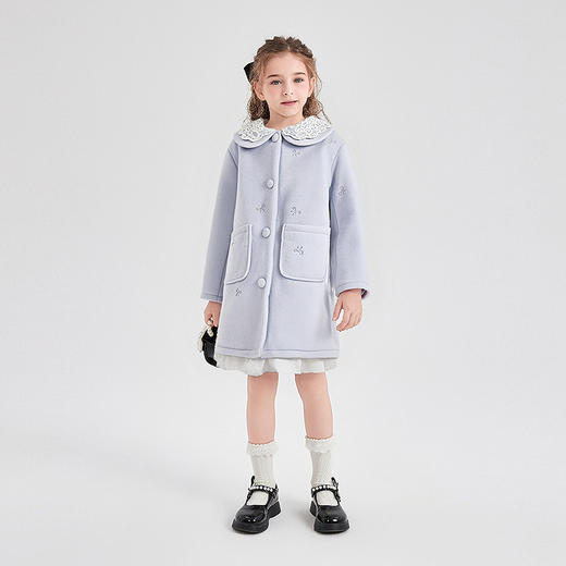 笛莎Deesha 童装女童大衣2025冬新款女童甜美蕾丝翻领大衣 商品图2