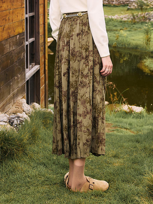 【百图lulu定制】【秋意半裙】 复古  高腰  印花  半身裙 商品图2