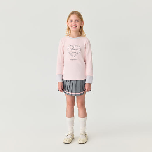 【科技发热】马克珍妮女童爱心字母假两件T恤2025年秋装新款551218 商品图2