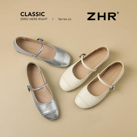 ZHR银色玛丽珍鞋女2025新款夏季法式圆头平底小皮鞋软底单鞋女