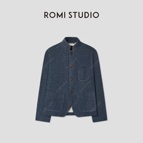 ROMI STUDIO“老钱静奢”独特平纹藏蓝立领夹克牛仔外套RWCSWD3799 【发货时间25-30天】