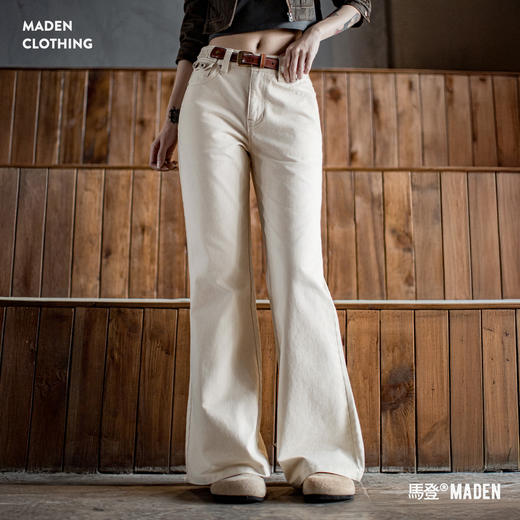 马登米白色直筒休闲裤显瘦不贴腿纯棉微喇叭马蹄裤小个子女士秋季 商品图0