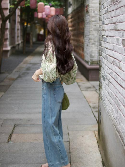 【百图lulu定制】【绿荫雪纺衫】法式复古 碎花 清新别致 灯笼袖长袖衬衫 商品图4