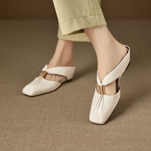 【预售5天】羊皮版~内增高褶皱包头拖鞋女新款法式复古外穿半拖凉拖鞋CQSJ&H-8255 商品图2