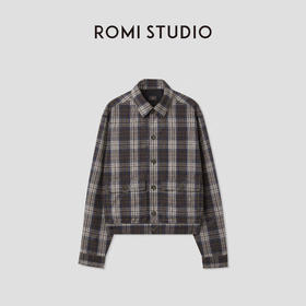 ROMI STUDIO“调性色彩”复古磨毛色织/蓝棕格子夹克外套RWCAWU5425 【发货时间25-30天】