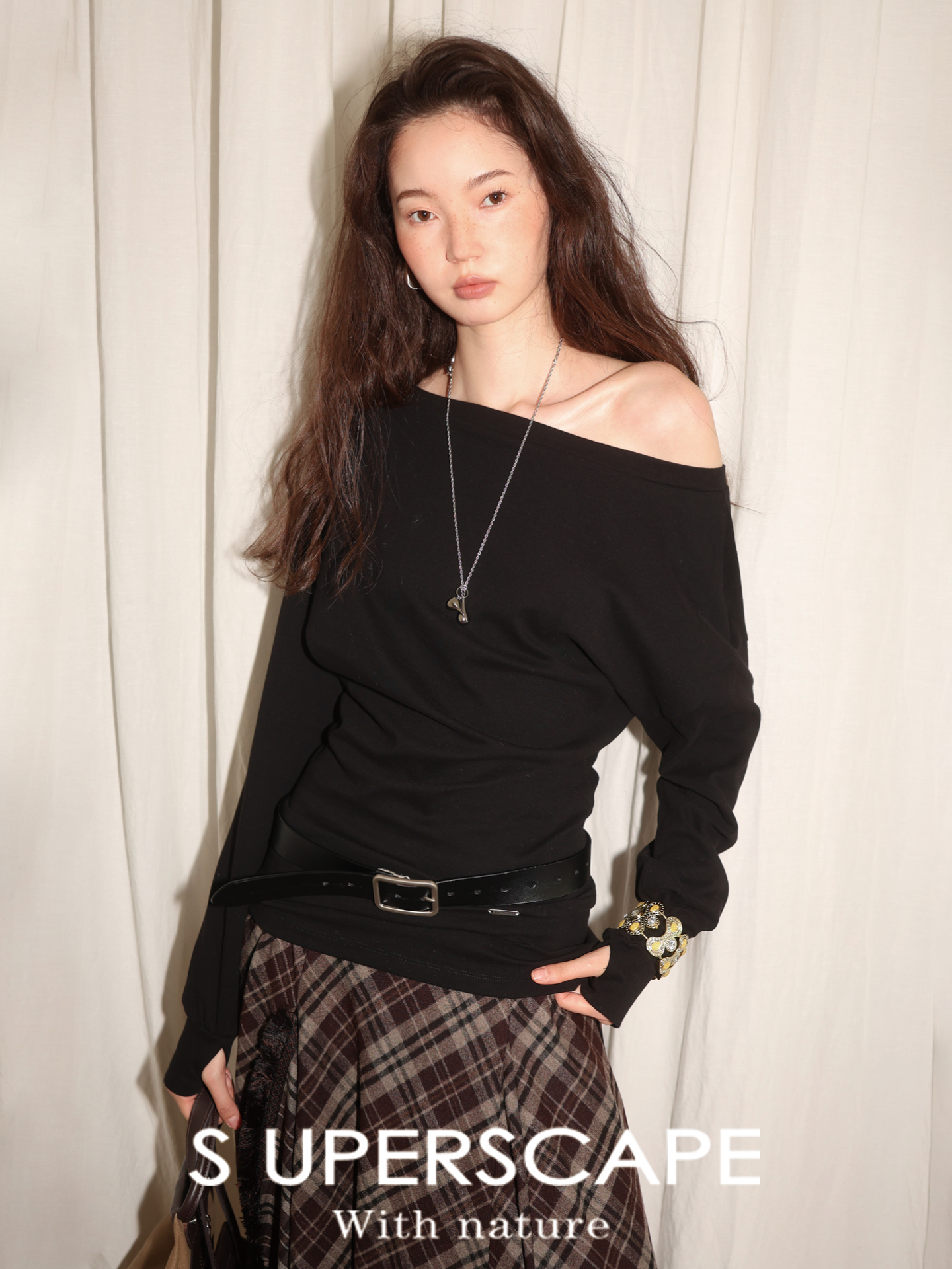 【8/25新品】素舶 优质长绒奶油棉吸湿排汗细腻挺阔一字领收腰上衣长袖T恤