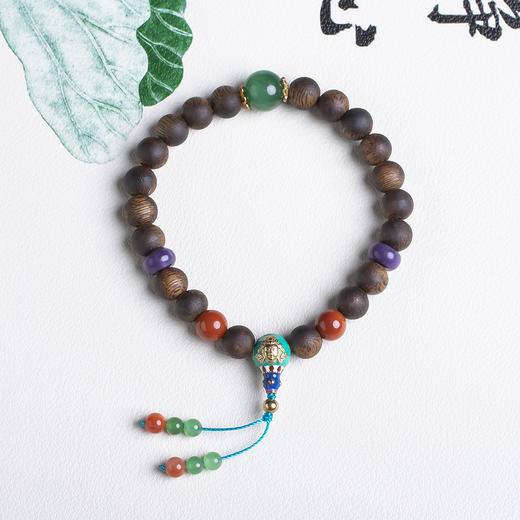 xy0547沉香+碧玉南红手持手串 商品图0