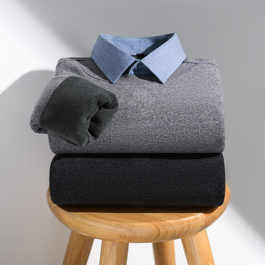 【含绵羊毛】罗蒙男士秋冬圆领假两件针织衫休闲通勤男加绒保暖针织毛衣 商品图5