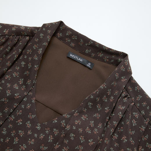 西遇美拉德法式复古碎花连衣裙女秋季蝴蝶结显瘦长袖中长裙V2851219 商品图5