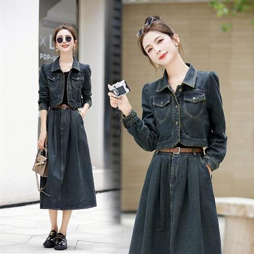 尚套装休闲复古牛仔外套+半身裙显瘦两件套LNS9656 商品图0