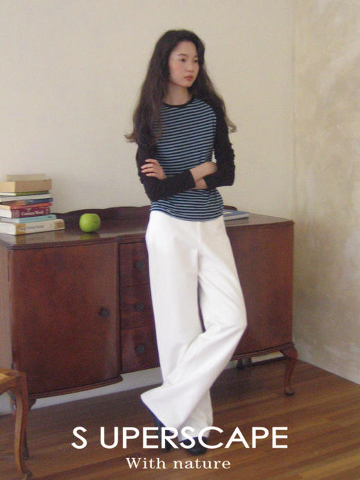 【8/25新品】素舶 天丝羊毛柔软亲肤透气保暖撞色条纹圆领长袖针织衫 商品图1