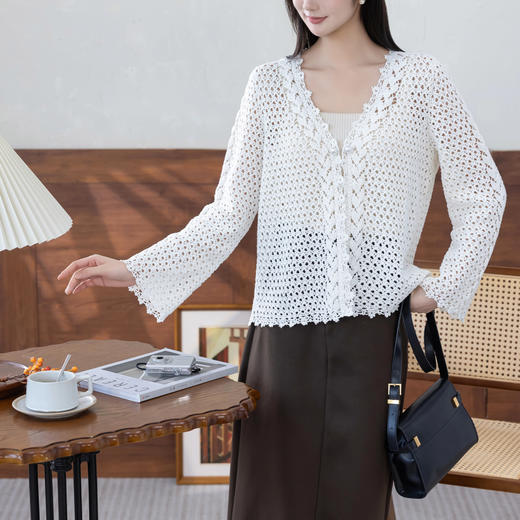 苏苏姐家双叶V领开衫手工DIY钩针纯棉蕾丝线毛线团自制材料包 商品图1