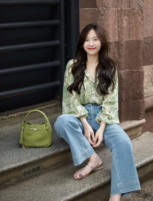 【百图lulu定制】【绿荫雪纺衫】法式复古 碎花 清新别致 灯笼袖长袖衬衫 商品图1