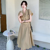 实拍卡其色设计感韩系连衣裙女夏季2025年新款轻熟风高腰过膝长裙 商品缩略图0