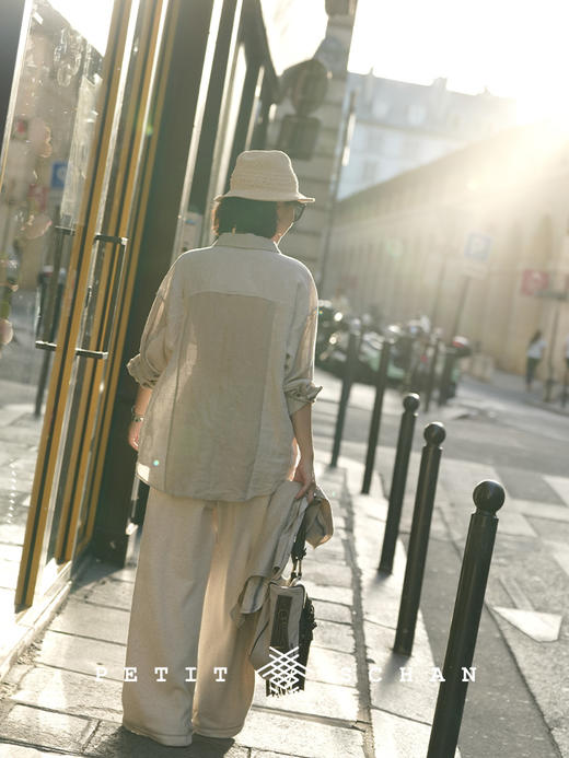 PETIT SCHAN小闪 CLO#888 Wayfarer 流浪者 纯亚麻拼接不对称设计长袖休闲衬衫 商品图5