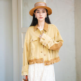 谜底短外套女2025秋新款复古风特色洗水工艺拼色牛仔服257MW7743