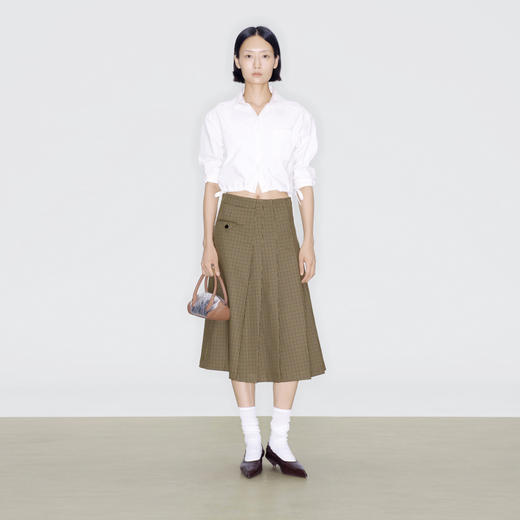 lost in echo2025早秋新款日本进口千鸟格两穿压褶千鸟格长半身裙 商品图0