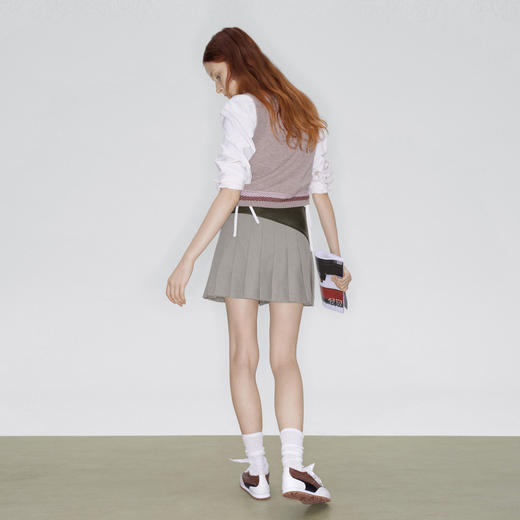 lost in echo2025早秋新款时髦个性铆钉皮腰低腰经典百褶半身短裙 商品图4