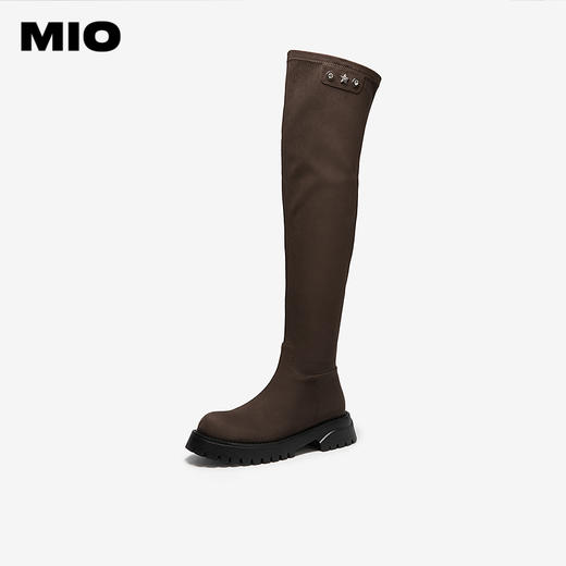 MIO米奥瘦瘦靴厚底圆头增高纯色弹力靴袜靴长筒靴女M255814413 商品图0