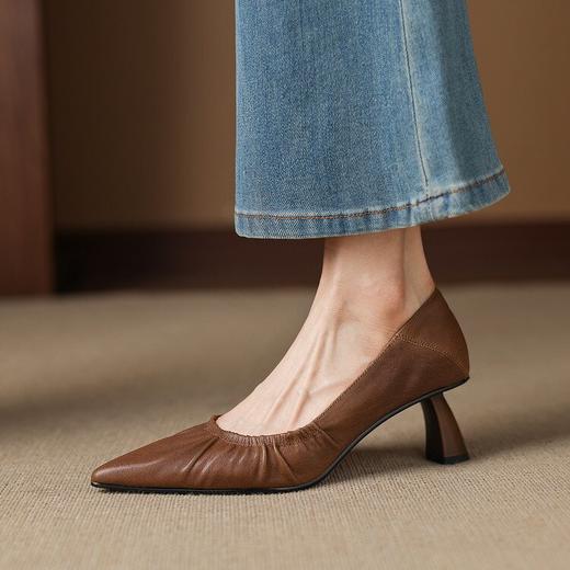 【预售5天】优雅简约风软皮尖头单鞋，头层羊皮秋季高跟鞋细跟通勤工作女鞋HB&5556 商品图1