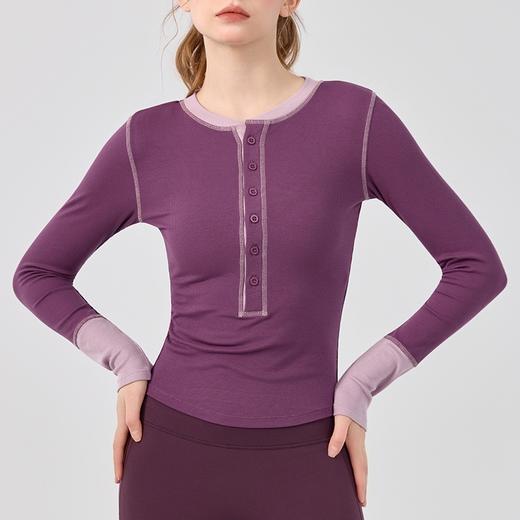 初秋新款撞色拼接瑜伽上衣女 半开门襟气质圆领长袖BMMZ-341 商品图3