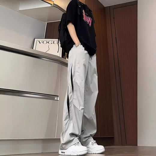 浅灰色速干冲锋裤男款秋季拼接设计感网眼透气裤子美式伞兵工装裤 商品图0