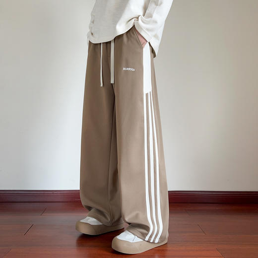 美式潮牌宽松运动侧边条纹三条杠休闲阔腿港风直筒垂感长裤KL3208 商品图3