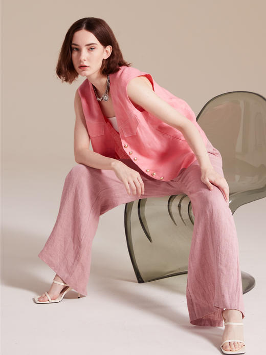 多巴胺粉色亚麻工装风马甲 商品图3