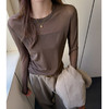 早秋新款2025新款秋冬圆领网纱拼接打底衫女内搭高级感长袖修身设计感上衣 商品缩略图2