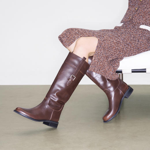 lost in echo2025早秋新款厚底圆头牛皮直筒显瘦骑士长靴一脚蹬 商品图4