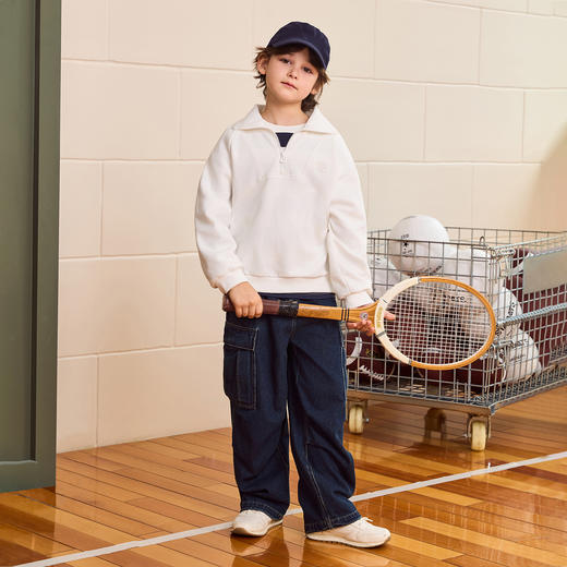 马克珍妮男女童简约时尚半拉链卫衣2025年秋装新款551206 商品图2