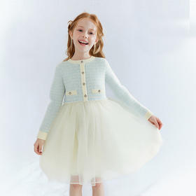 笛莎Deesha 童装女童连衣裙2025冬新款女童小香风肌理撞色网纱公主裙