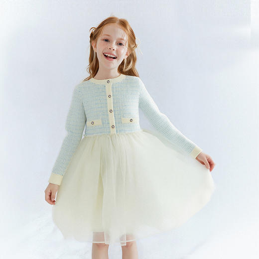 笛莎Deesha 童装女童连衣裙2025冬新款女童小香风肌理撞色网纱公主裙 商品图0