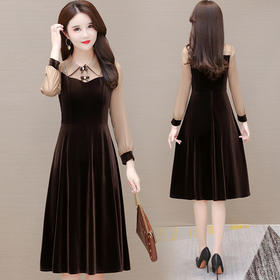 时尚金丝绒连衣裙，气质修身拼接POLO领打底裙子YW-YIYI-LZ22B11