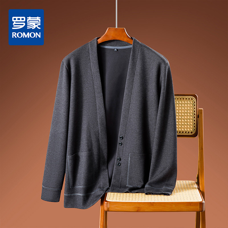 【含绵羊毛】罗蒙男士秋冬针织开衫外套休闲百搭慵懒男宽松毛衣外套