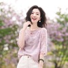 西子/【落樱】雪纺重工羽毛剪花一字领简约百搭中袖T恤/SYBH1050 商品缩略图0