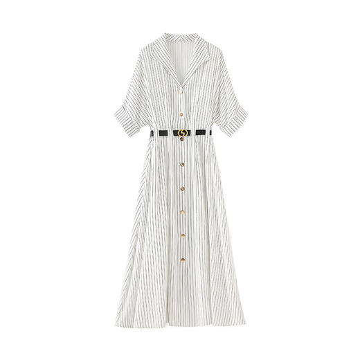 「高货wl」全新升级【铂金会员358/天猫479/差价121】(44909)洛诗琳气质通勤高级感连衣裙2025夏季新款收腰条纹衬衫裙 商品图4