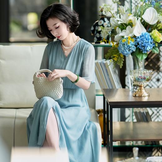 西子/重磅桑蚕丝显瘦凉感V领连衣裙/CQTJ090 商品图5