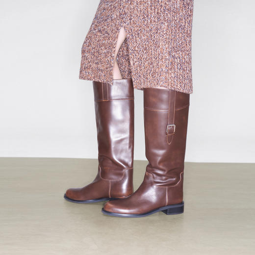 lost in echo2025早秋新款厚底圆头牛皮直筒显瘦骑士长靴一脚蹬 商品图2