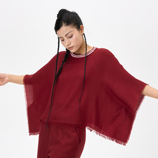 羊绒夹道圆领斗篷式女上衣  SJF97W366N 商品图1