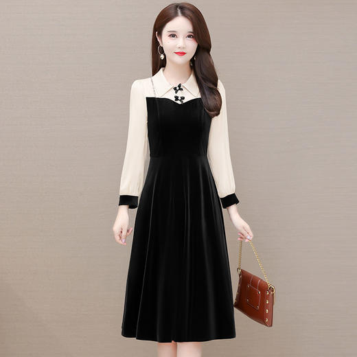 时尚金丝绒连衣裙，气质修身拼接POLO领打底裙子YW-YIYI-LZ22B11 商品图3