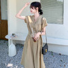 实拍卡其色设计感韩系连衣裙女夏季2025年新款轻熟风高腰过膝长裙 商品缩略图1