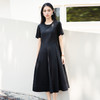 谜底黑色连衣裙短袖2025秋款简约风圆领拼接长裙大摆裙25CML5001 商品缩略图0